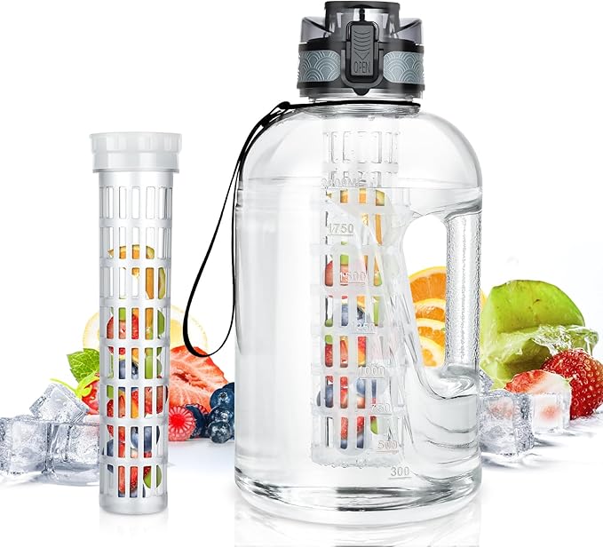 UTEBIT 74 OZ Fruit Infuser Water Bottle, Half Gallon Insulated Sports Water Bottle With Straw, 2.2L BPA Free Leak Proof Tritan Large Water Jug with Strap for Gym, Camping, Travel, Outdoor - Bloomnest