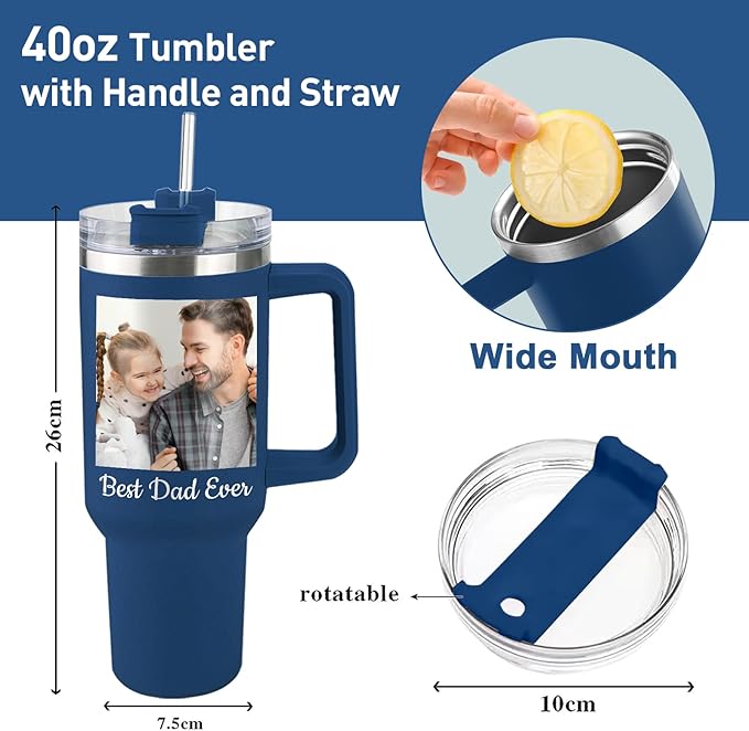Custom Dad Tumbler with Kids Names, Personalized 40 Oz Tumbler with Handle and Straw, Personalized Birthday Gifts for Dad Husband - Bloomnest