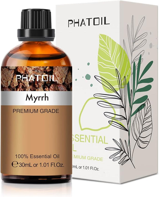 Myrrh Essential Oil, 1.01Fl.Oz (30ML) PHATOIL Pure Essential Oil Singles for Aromatherapy Diffusers, Humidifiers, Great for DIY Candle and Soap Making, Gift for Friend PHATOIL