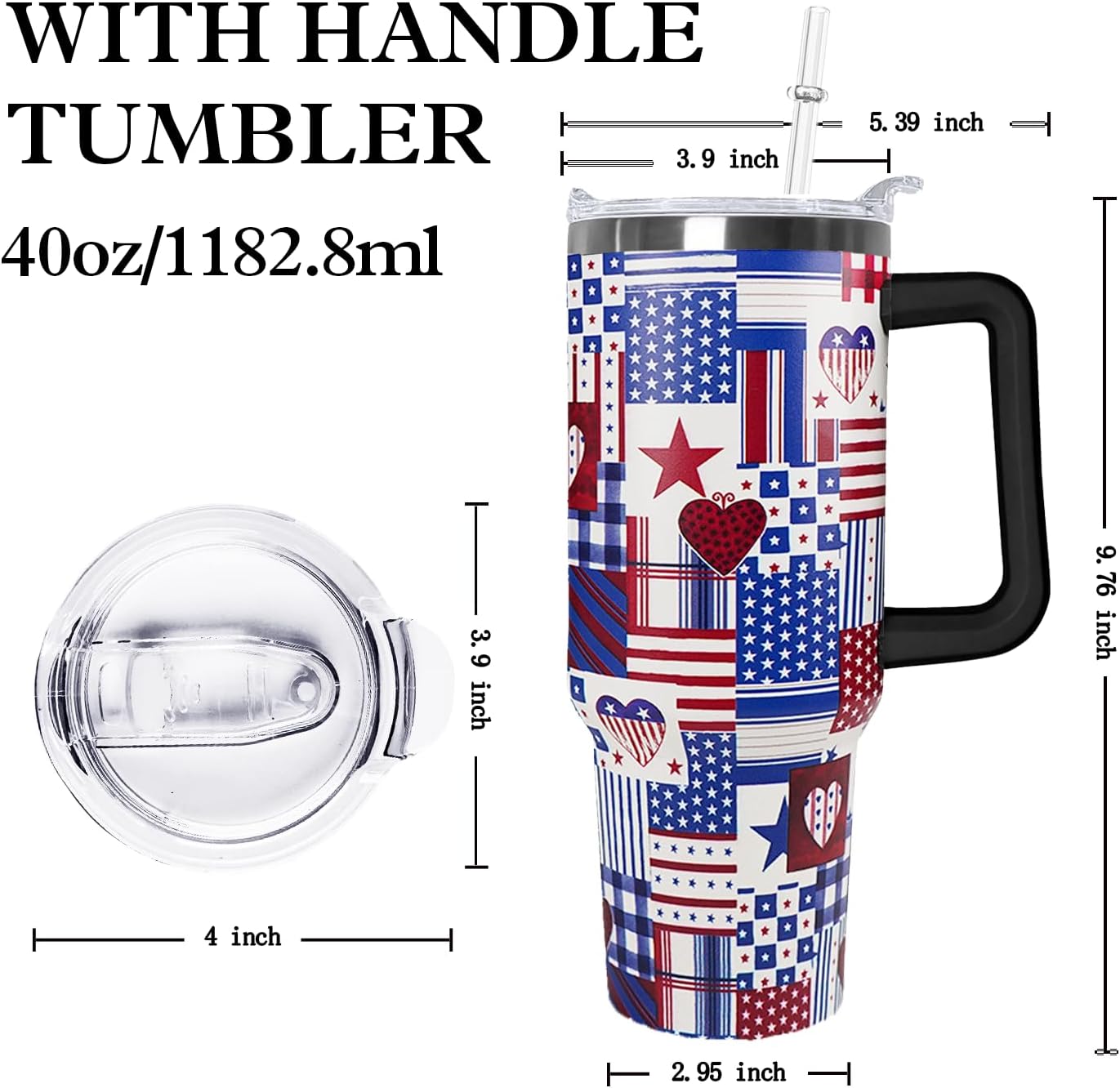 Ceovfoi 4th of July tumbler American Flag Gifts -40 oz Patriotic Vacuum Insulated Stainless Steel Travel Tumblers with Handle Lid and Straw,Patriotic Military Gifts For Veterans, Police, Fathers Day
