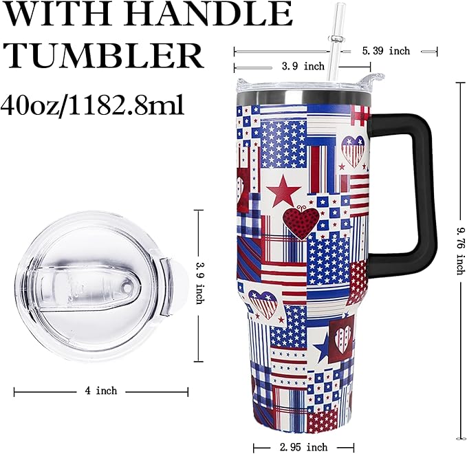 Ceovfoi 4th of July tumbler American Flag Gifts -40 oz Patriotic Vacuum Insulated Stainless Steel Travel Tumblers with Handle Lid and Straw,Patriotic Military Gifts For Veterans, Police, Fathers Day - Bloomnest