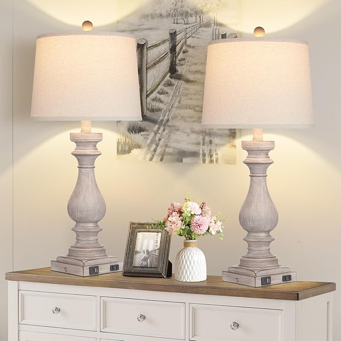 29" Tall Table Lamp for Living Room Set of 2,Vintage Bedside Nightstand Lamps with USB C+A Ports & AC Outlet,3-Way Dimmable Touch Control Desk Lamp for Bedroom,Color 2 - Bloomnest