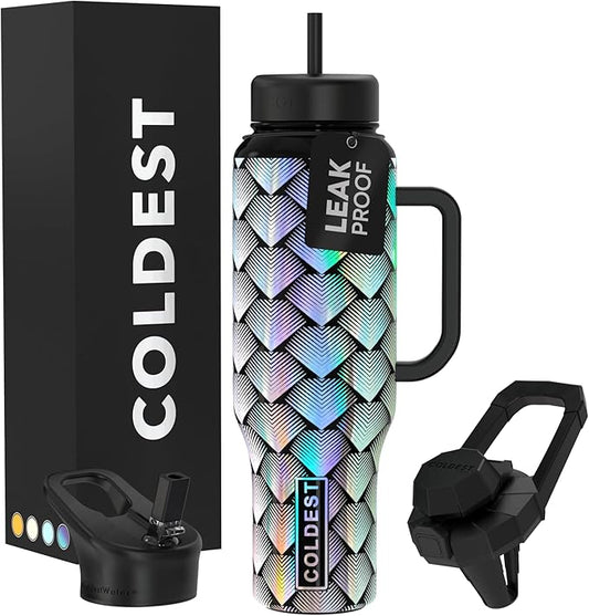 Coldest Tumbler with Handle and Straw, 100% Leak Proof Insulated Tumbler with Lid and Straw (3 Lids), Stainless Steel Tumblers for Women & Men, Cup Holder Friendly Base, 46 oz (Moonlight Dragon) - Bloomnest