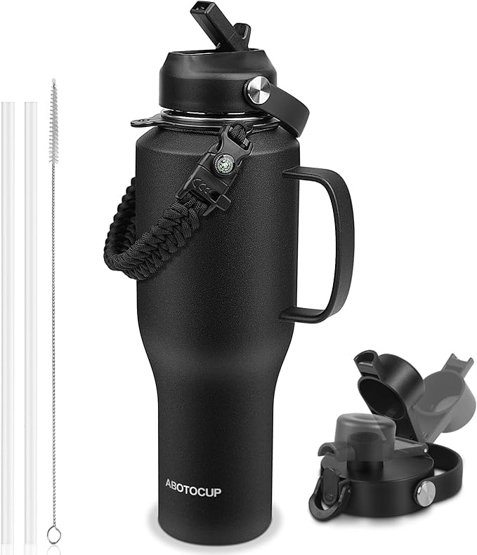 Water Bottle 40oz, Insulated Water Bottle with Handle & Straw Lids, Stainless Steel Water Bottles Fits in Any Car Cup Holder, Travel Cup Double Wall BPA-Free Leak-proof to Keep Cold &Hot - Bloomnest