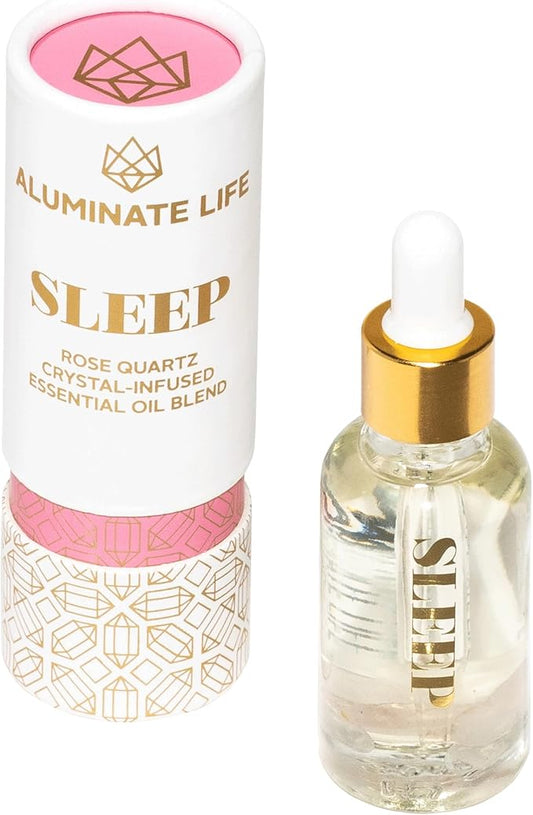 Crystal Infused Essential Oil Vial, 1 Oz, Sleep - Rose Quartz Crystal Infused - Scents of Rose, Lavender, and Vanilla - Aromatherapy Oils, Massage, Stress Relief