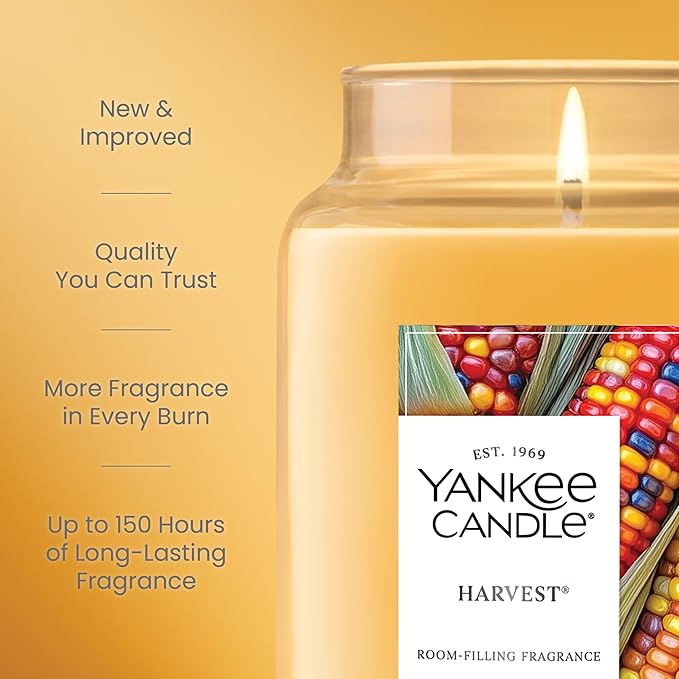 Yankee Candle Harvest, Fall Scented Candle, 22oz Large Jar with up to 150 Hour Burn Time - Bloomnest