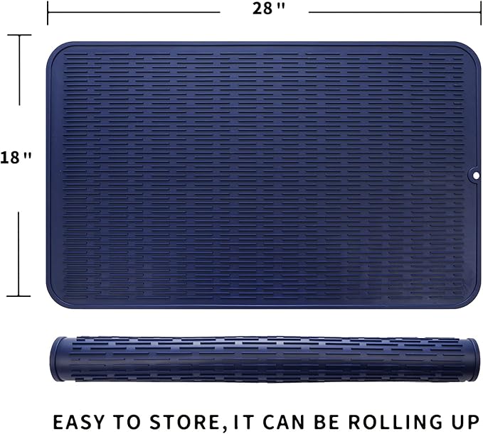 Silicone Dish Drying Mat for Multiple Usage,Easy clean,Eco-friendly,Heat-resistant Silicone Mat for Kitchen Counter or Sink,Refrigerator or Drawer Liner Navy Blue 3XL 28 inches x 18 inches - Bloomnest