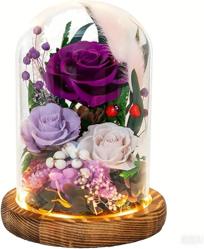 Forever Flowers with Symbolic Ladybugs: Preserved Flowers Gift for Women-Romantic Table Centerpiece-Valentines, Anniversary, Mothers Gifts for Her-Flowers for Delivery Prime (Purple) - Bloomnest