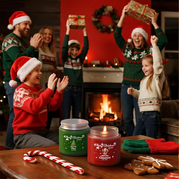 NORVENCE Christmas Candles, Scented Candle Gift Set of 4, Holiday Candles for Women and Men, Perfect Christmas Gifts for Women (Cinnamon, Pine, Vanilla, Jasmine, 14.4 oz) - Bloomnest