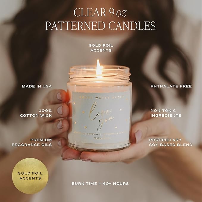 Sweet Water Decor Cashmere and Vanilla Patterned Candle – Soy Candles with Coconut, Bourbon Vanilla, Cashmere, Sandalwood, Musk – 40 Hour Burn – 9oz Clear Glass Jar – Luxury Spring Candle - Bloomnest