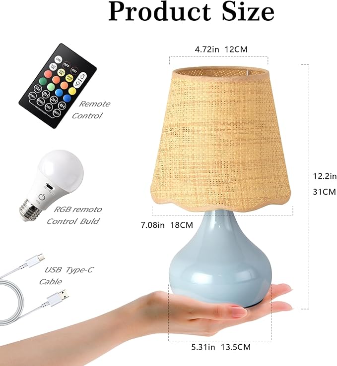 Cordless Table Lamp Rechargeable, Light Blue Mini Cute Table Lamp for Nightstand, Battery Operated Small Table Lamp for Small Spaces for Kitchen Counter, Bookshelf, Bedside, Bedroom, Living Room - Bloomnest