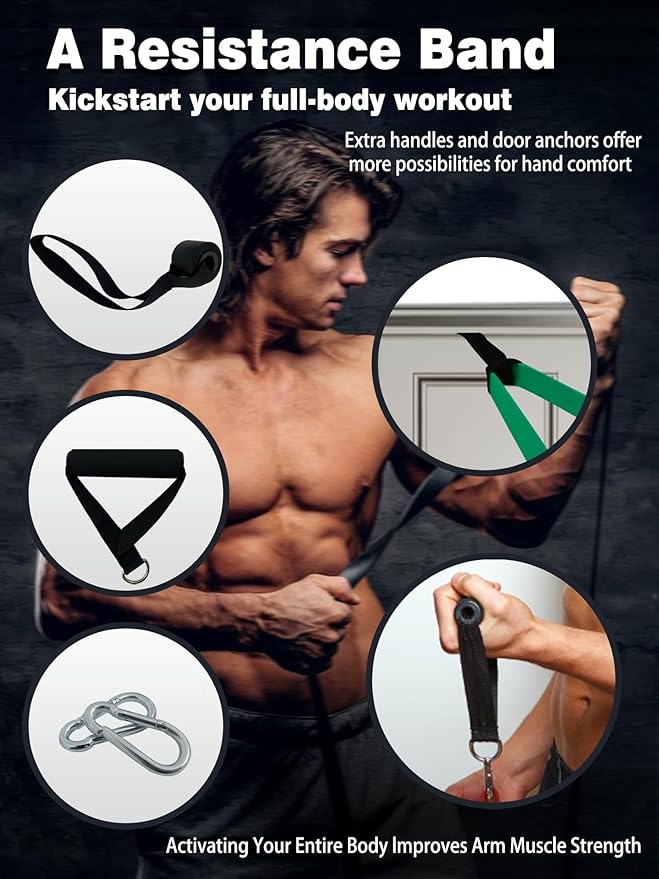 Resistance Bands Set for Pull Up Assistance, Exercise Workout Bands Set with Handles and Door Anchor, Elastic Band for Working Out, Body Stretching, Muscle Training, Men & Women - Bloomnest