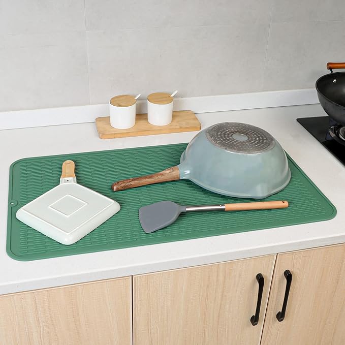 Silicone Dish Drying Mat for Multiple Usage,Easy clean,Eco-friendly,Heat-resistant Silicone Mat for Kitchen Counter or Sink,Refrigerator or Drawer Liner Green 4XL 32 inches x 18 inches - Bloomnest