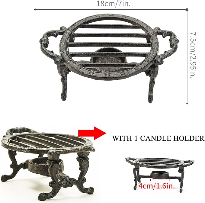 Sungmor Heavy Duty Cast Iron Teapot Dish Warmer Stable Holder for Tealight Stand | Tealight Warmer Decorative Stove for Villa Yard Balcony-Round - Bloomnest
