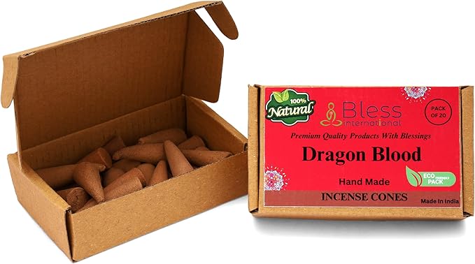 Bless-International Dragon Blood 100%-Natural-Incense-Cones Handmade-Hand-Dipped Organic-Chemicals-Free for-Purification-Relaxation-Positivity-Yoga-Meditation The-Best-scents (20 Count)