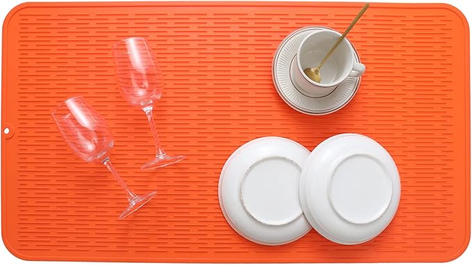 Silicone Dish Drying Mat for Multiple Usage,Easy clean,Eco-friendly,Heat-resistant Silicone Mat for Kitchen Counter or Sink,Refrigerator or Drawer Liner Orange 4XL 32 inches x 18 inches - Bloomnest
