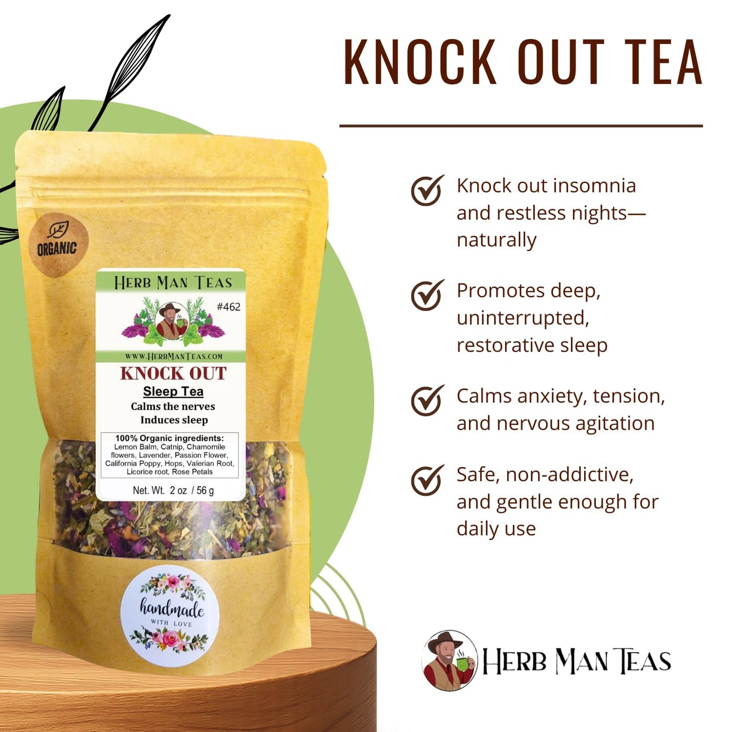 SLEEPING TEA - Knock-out blend with Valerian Root plus California Poppy and Hops for deep relaxation by master herbalist Khabir - Organic, non GMO, No additives