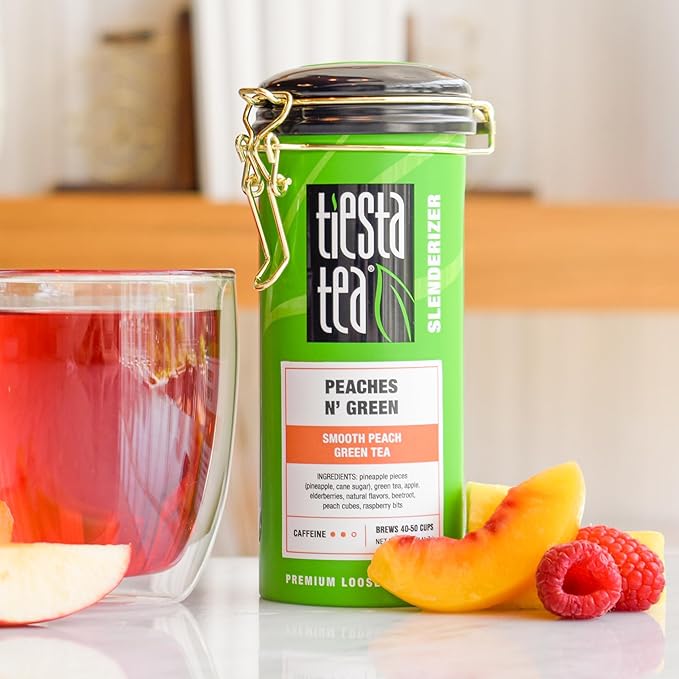 Tiesta Tea - Peaches N’ Green, Loose Leaf, Smooth Peach Green Tea, Premium Blend, Medium Caffeinated, Make Hot or Iced & Brews Up to 50 Cups, 5 Ounce Refillable Tin - Bloomnest