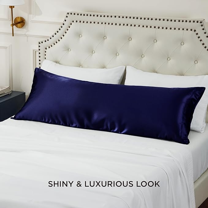 Bedsure Body Pillow Cover 20x54 Inches - Navy Satin Similar to Silk Pillowcase for Hair and Skin, Cooling and Silky Long Body Pillow Pillowcase for Adults with Envelope Closure, Gifts for Women Men - Bloomnest