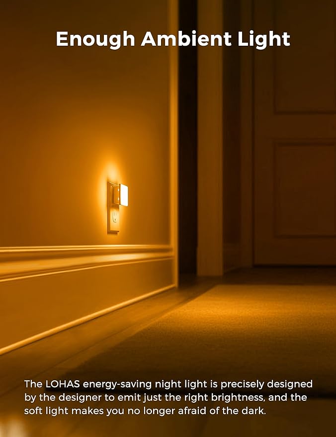 L LOHAS LED Night Lights Plug into Wall 2-Pack, 0.3W Plug in Night Light, Dusk to Dawn, 2000K Amber Light, Sleep Aid Nightlight Auto-On/Off, for Adults Kids Room, Bedroom, Bathroom, Hallway, Non-Dim - Bloomnest