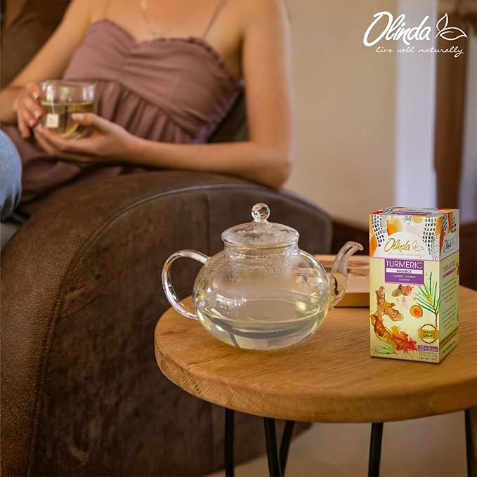 Olinda Turmeric Rooibos and Pepper Herbal Tea Organic Caffeine Free Tea for Weight Loss Detox and Antioxidant Support 28 Tea Bags Hot or Cold Brew - Bloomnest