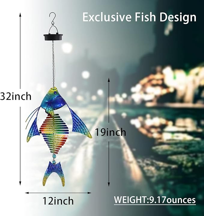 Fish Solar Outdoor Lights Hanging Lanterns Metal Decorative Lights for Backyard Porch Patio Yard Balcony Teepee Lawn Pathway… - Bloomnest