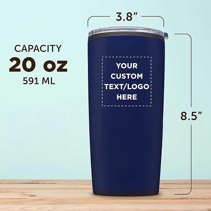 Custom Plastic Tumblers 20 oz Set of 6/12/24 Personalized Bulk Pack with Lids, Ice Coffee Tumbler, To Go Cup Insulated - Blue - Bloomnest