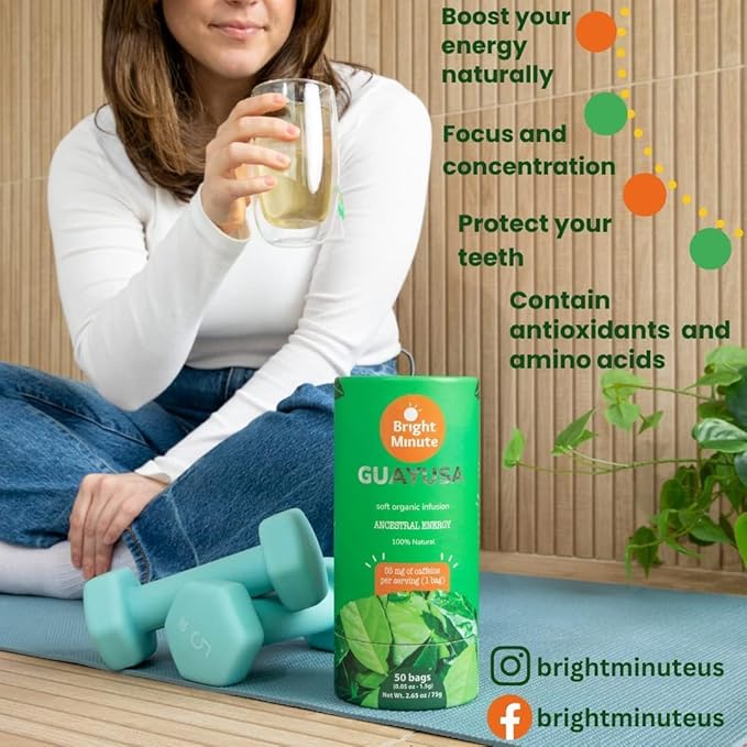 Bright Minute Guayusa infusion 50 teabags | Coffee Alternative & Addition | 55mg of natural caffeine per small 1.5G (0.05OZ) bag, Calm and Wakeful Energy Boost! - Bloomnest