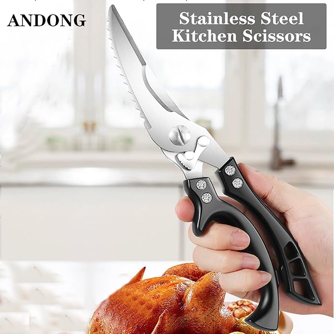 ANDONG Heavy Duty Kitchen Scissors, Professional Poultry Shears, Cooking Utensils, Black - Bloomnest
