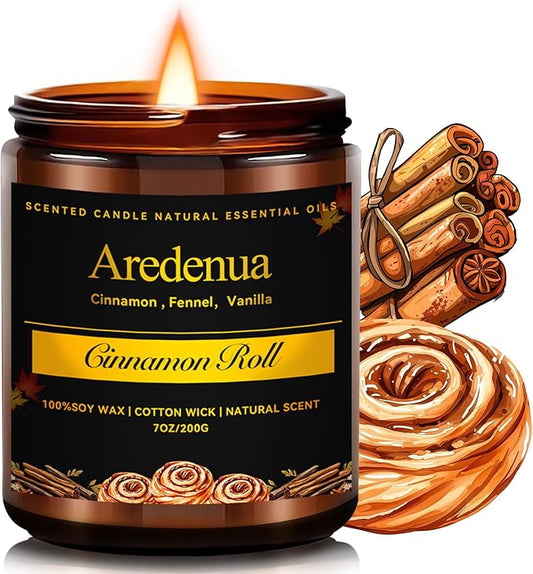 Cinnamon Roll Candles | Fall Candles - Autumn Cinnamon Scented Candle for Home, 7oz Soy Candle for Home Scented, Fall Gifts for Women & Men, Cozy Seasonal Sweet Scent for Autumn & Thanksgiving - Bloomnest