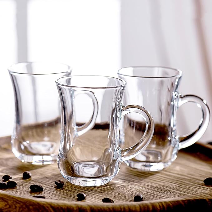 Turkish Tea Glasses With Handle - Tea Cups Set of 6 - Slim Waist Thick Sole Tea Glass for Hold Cold Drinks, 5 oz / 150ml - Bloomnest