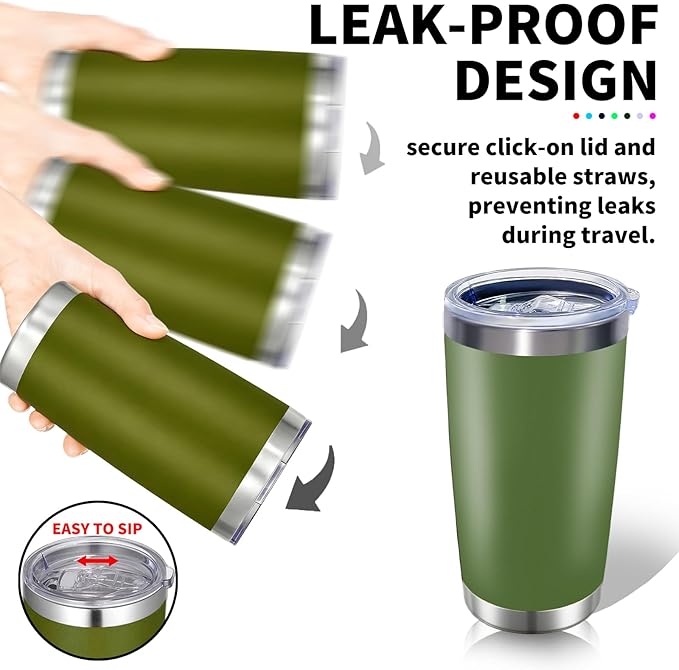 1 Packs, 20oz Stainless Steel Tumbler with Lid, Leakproof Double Wall Travel Mug for Hot/Cold Drinks, Home Office Outdoor Party Use, Durable Powder Coated Insulated Cup/Army Green - Bloomnest