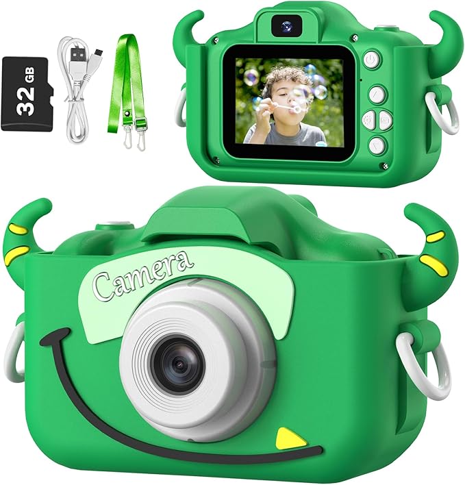 Goopow Kids Camera Toys for 3-8 Year Old Girls Boys,Children Digital Video Camcorder Camera with Cartoon Soft Cover, Best Chritmas Birthday Festival Gift for Kids - 32G SD Card Included - Bloomnest