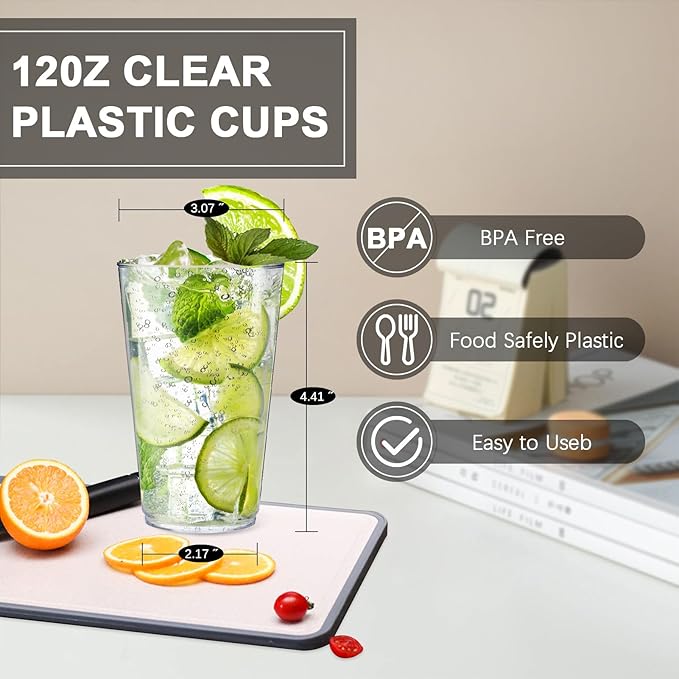 100 Count 12 oz Clear Plastic Cups, Plastic Drinking Cup for Party, Heavy-duty Party Glasses, Disposable Clear Cups for Water, Juice, Soda, Ice Coffee - Bloomnest