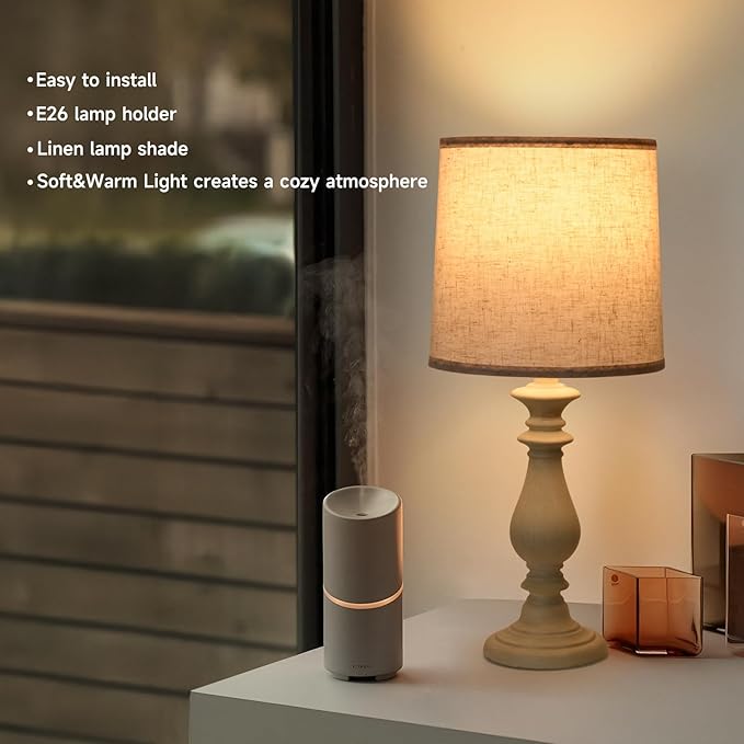 Lamps Set of 2 Vintage Rustic Farmhouse Table Lamps Bedside Reading Lamp Bedroom Nightstand Living Room Teapoy Lamp, Desk Light, 22 Inch High, White Wash, with Fabric Shade, Bulb Not Included - Bloomnest