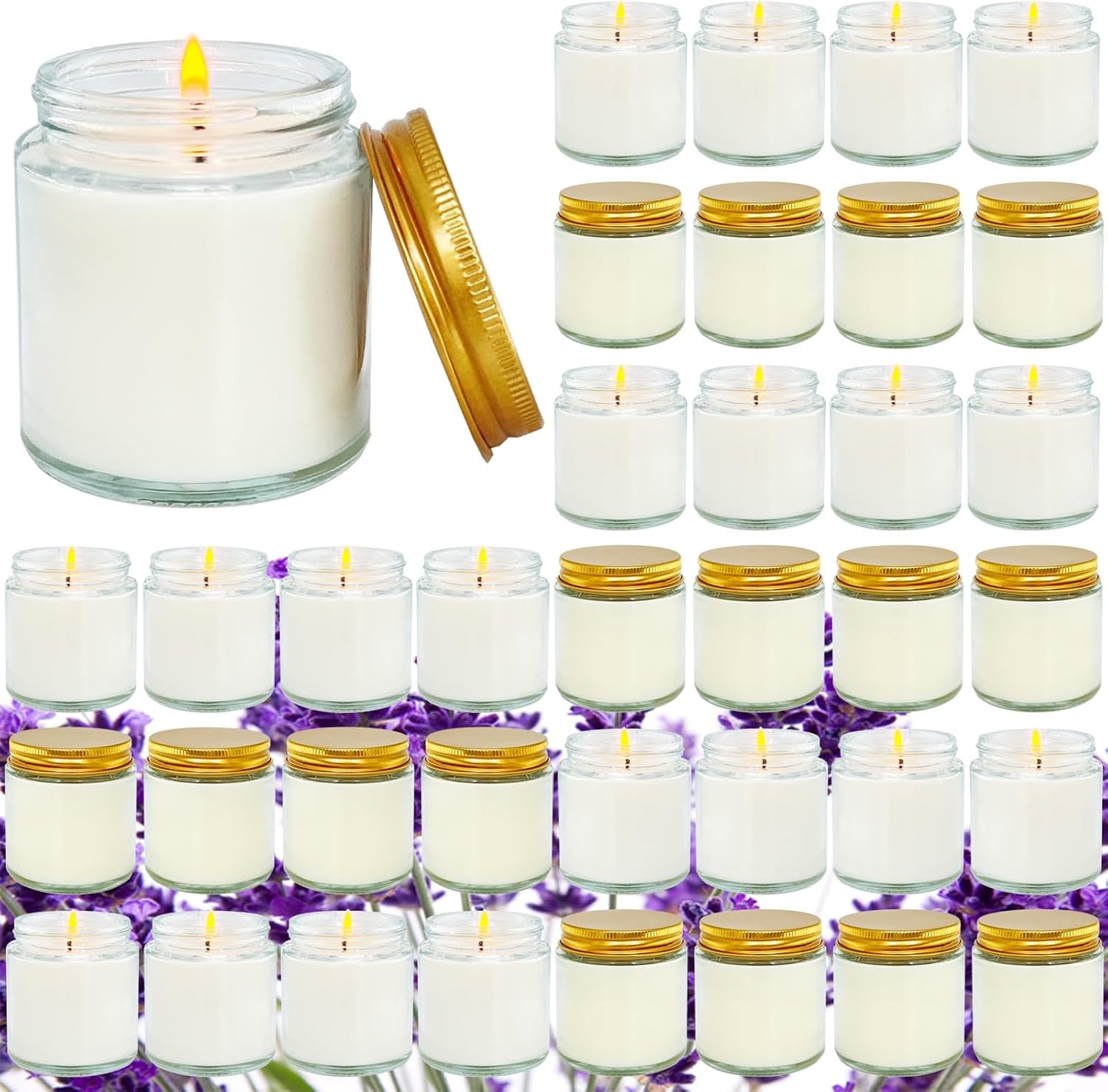 36 Pcs 4 Oz Mini White Soy Candles,Lavender Scented Candles Set,Bulk Aromatherapy Candle,Great Stress Relieving Scented Candle for Girls as a Gift for Birthdays, Weddings and More!