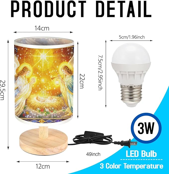 Christmas Angels Table Lamp LED 3-Color Pressed Bedside for Merry Christmas, Christmas Angels Shade Christmas Table Lamp with Wood Base for Bedroom Living Room Desk Office - Bloomnest