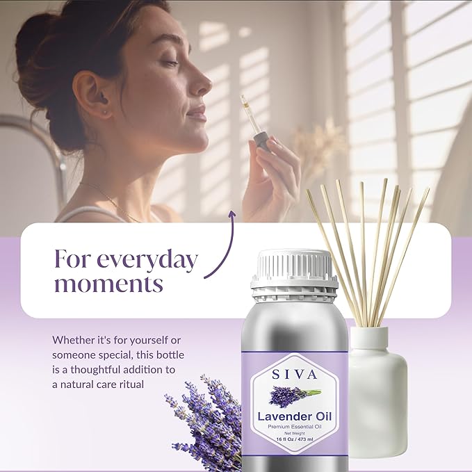 Siva Lavender Essential Oil – 16 Fl Oz – 100% Natural Lavender Oil - for Diffuser, Hair Care, Face, Skin Care, Aromatherapy, Scalp and Body Massage, Soap and Candle Making SIVAOrganics