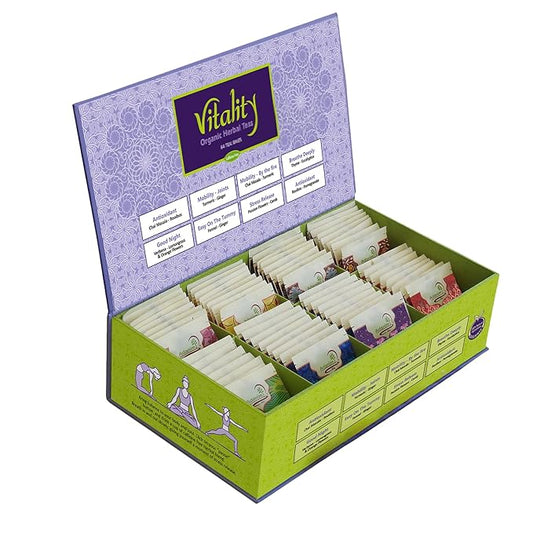 Adanim Bio Vitality Organic Herbal Tea Sampler Gift Set Caffeine Free 8 Flavors Variety Pack 64 Individually Wrapped Tea Bags for Gifting