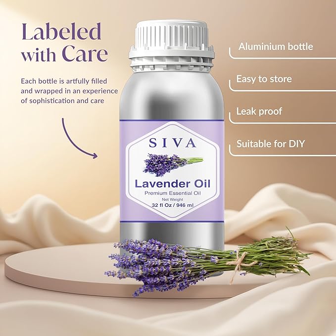 Siva Lavender Essential Oil – 32 Fl Oz – 100% Natural Lavender Oil - for Diffuser, Hair Care, Face, Skin Care, Aromatherapy, Scalp and Body Massage, Soap and Candle Making SIVAOrganics
