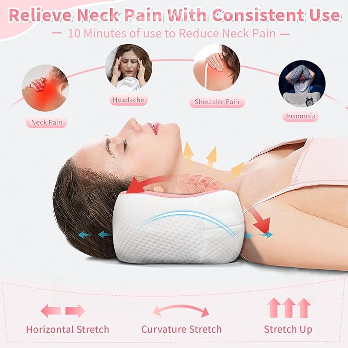 Neck Support Pillow, Cervical Neck Roll Memory Foam Pillow, Cervical Traction Device, Neck Pillow for Side Sleepers, Camping & Travel Pillow with Portable Bag - Bloomnest
