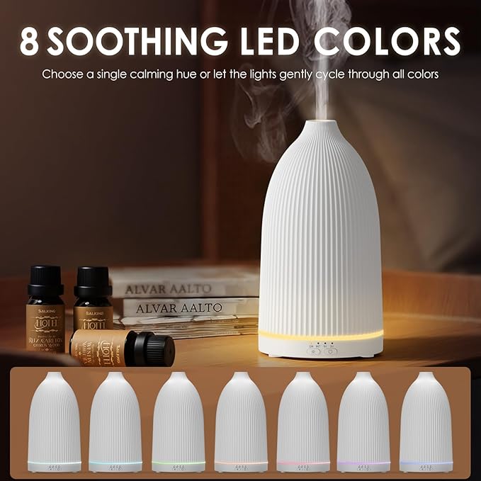 SALKING Essential Oil Diffuser, 100ml Aromatherapy Diffusers with Adjustable Mist Mode Timer Setting, Ultrasonic Diffusers for Essential Oils, 8 LED Colors, for Office Home (White) - Bloomnest