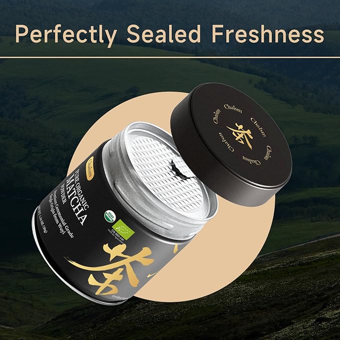 Chaism Ceremonial Grade Matcha Green Tea Powder - Single Origin Premium First Harvest USDA Organic, 1.06oz Tin - Bloomnest