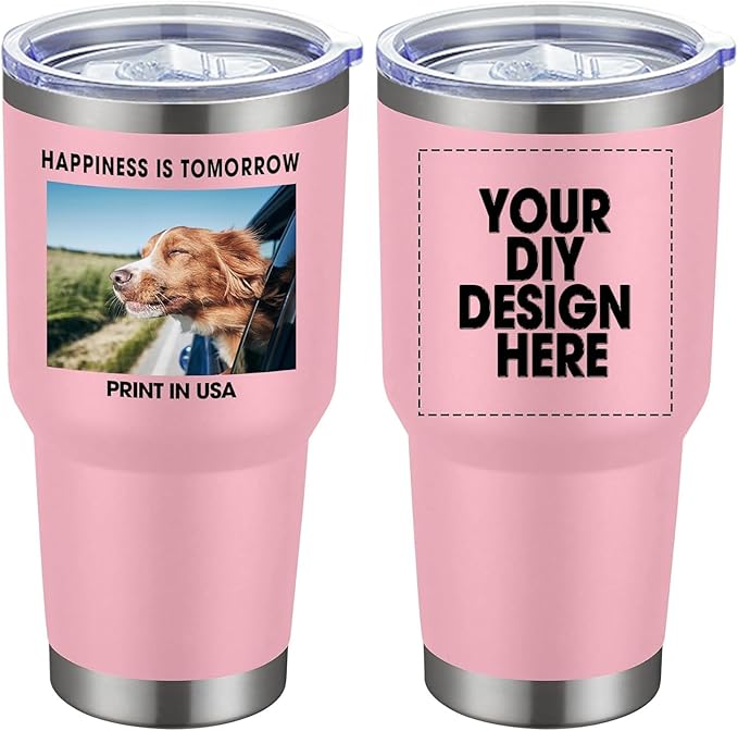 Personalized Custom Tumbler Print in USA 30oz Stainless Steel Coffee Cup with Lid & Straw Double Wall Insulated Tumbler with Colorful Text Logo Photo - Bloomnest