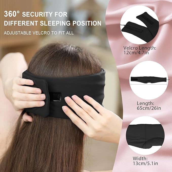 LC-dolida Sleep Mask with Bluetooth Headphones, Ice Silk Sleep Headphones with Bluetooth 5.4, Total Blackout Eye Mask for Sleeping, Sleep Soft Mask for Women Men, All Night Sleep, Travel(Black) - Bloomnest