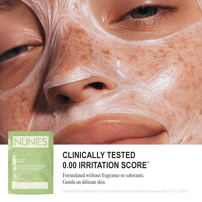 NUNIES Calming Sheet Mask – Korean Soothing Face Mask for Redness & Sensitive Skin | CICA, Allantoin & Panthenol | pH-Balanced | Alcohol-Free, Fragrance-Free, Colorant-Free | 5 Sheets - Bloomnest