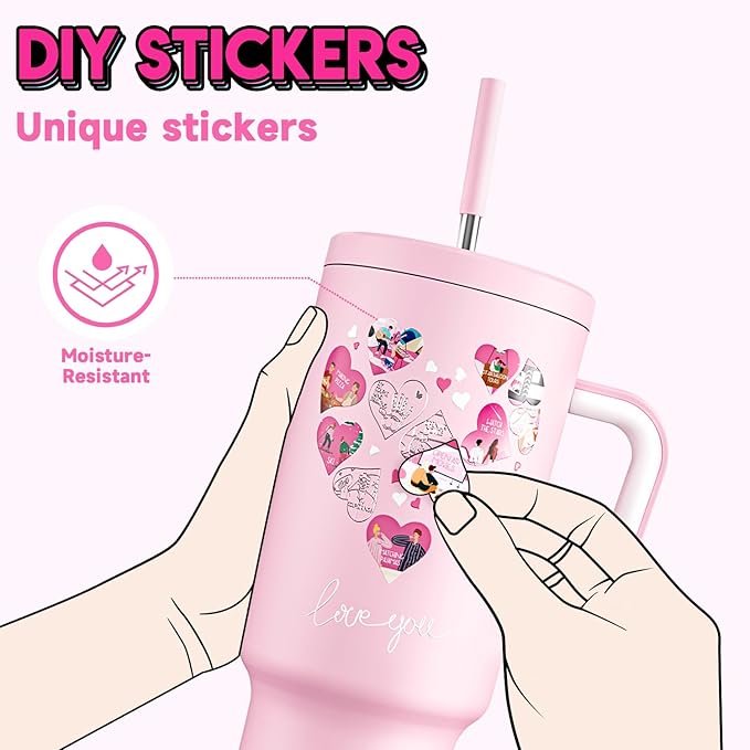Meoky 40 oz Tumbler with Handle for Couples: Stainless Steel Insulated Tumbler with 24 Waterproof Love Stickers - Girlfriend Boyfriend Wife Husband, Love You - Bloomnest