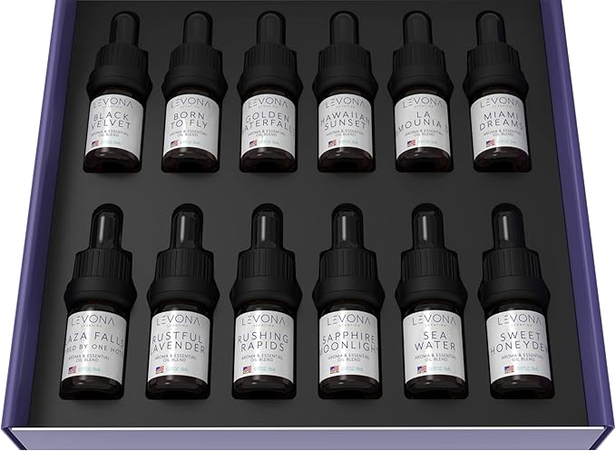 Levona Scent Essential Oils Set - Home Luxury Scents for Diffusers & Humidifiers, Ideal for Home Fragrance, Air Freshening, & Odor Elimination, Aromatherapy Gift Pack, Made in USA - 5 ml, Pack of 12 - Bloomnest