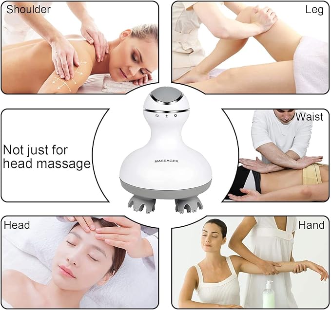 cotsoco Electric Scalp Head & Back Massager, Cordless Hair Massage Waterproof Head Massager with 4 Heads 84 Nodes for Hair Growth, Stress Relief & Deep Clean, Gifts for Men Women, White cotsoco