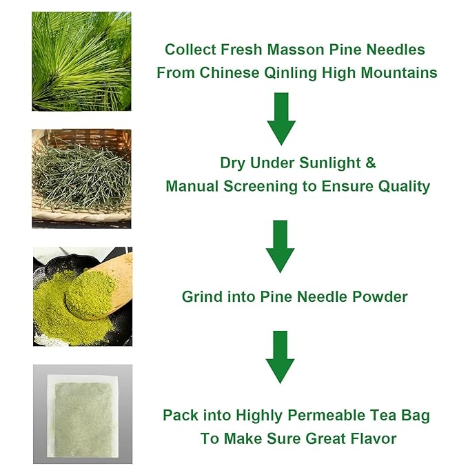 FullChea - Dried Pine Needle Tea Bags, 40 Teabags, 2.5g/bag - 100% Wild Chinese Masson Pine Needles - Premium Herbal Tea - Caffeine-free - Rich In Vitamin & Antioxidants - Bloomnest